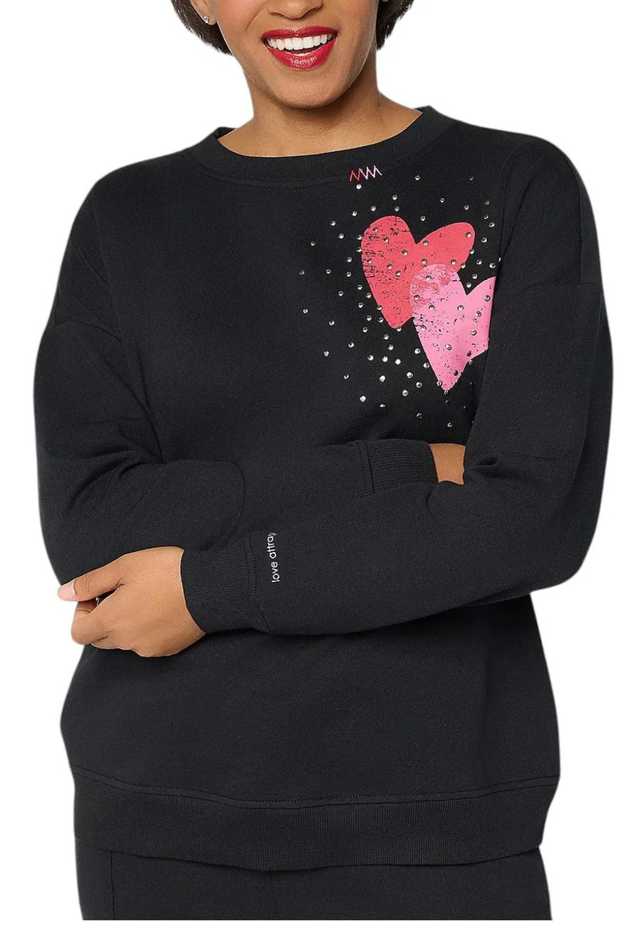 Ali and Mally Peace Love World Women`s Fleece Heart Pullover Blk - Regular
